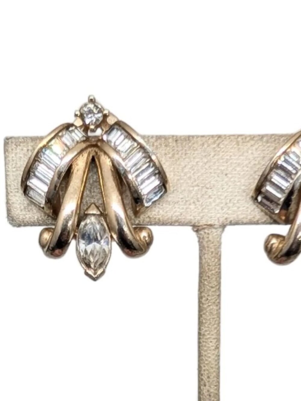 Vintage 1950s Signed Pennino Goldtone & Clear Rhinestone Clip Earrings